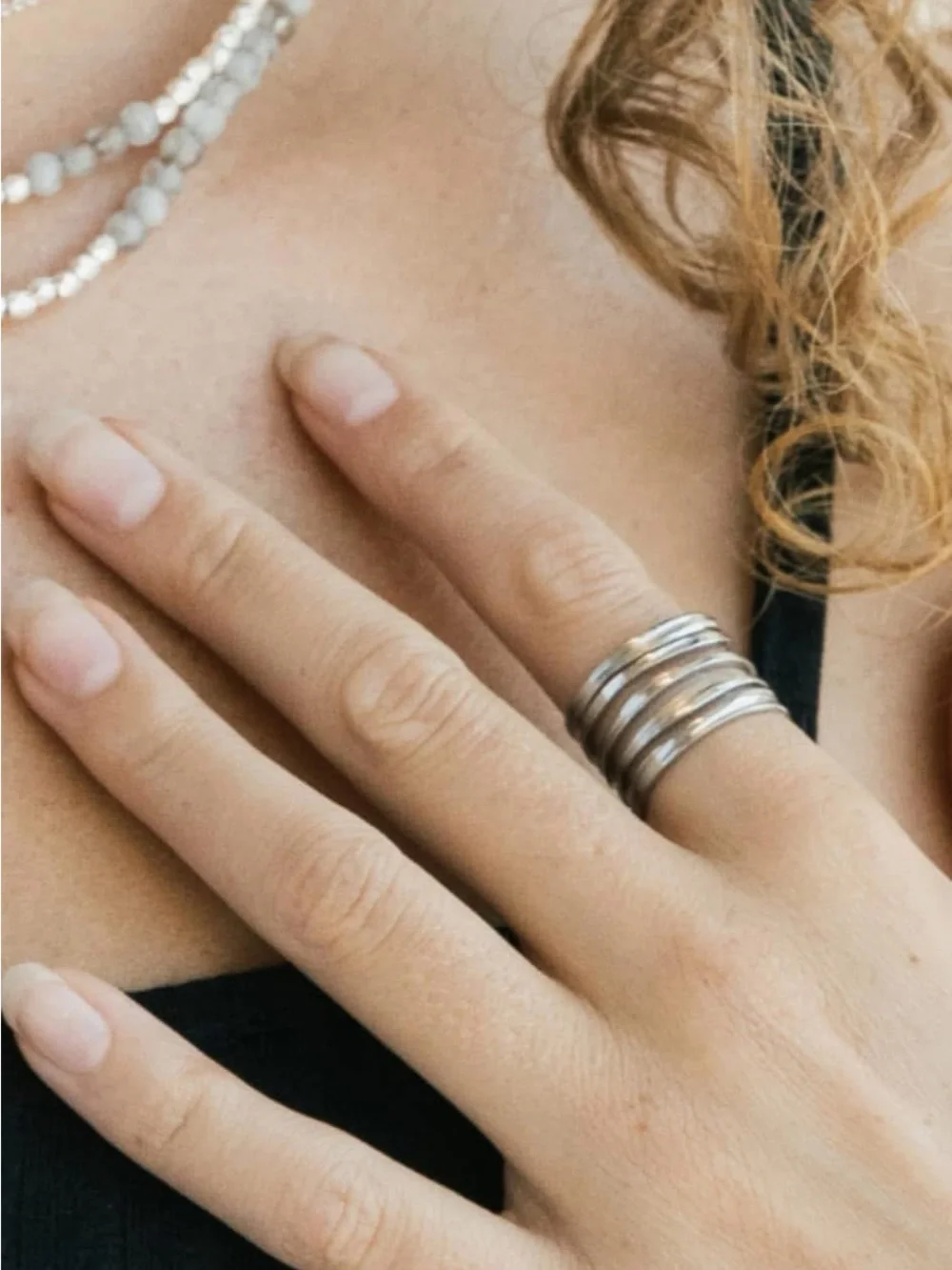 Plunder Hailey Silver Tone Multi-Band Elegant Statement Ring Adjustable